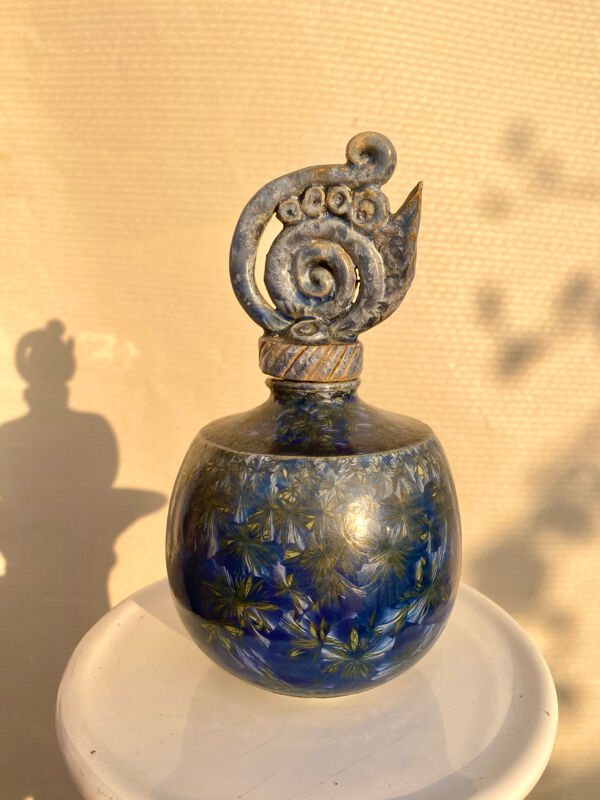 Flacon en gres glaçure cristallisée signé Francoise Roussel