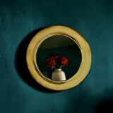Vintage round brass wall mirror, handmade, diameter 26 cm.