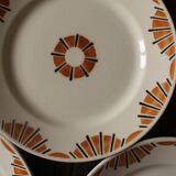 Set of 6 flat plates mismatched orange green Badonviller Saint Amand