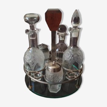 Serviteur de table 1900, 5 bouteilles pour huile vinaigre moutarde et sel