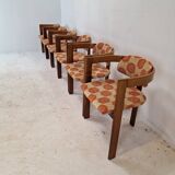 Set of 6 Italian Wooden Armchairs, 1960's