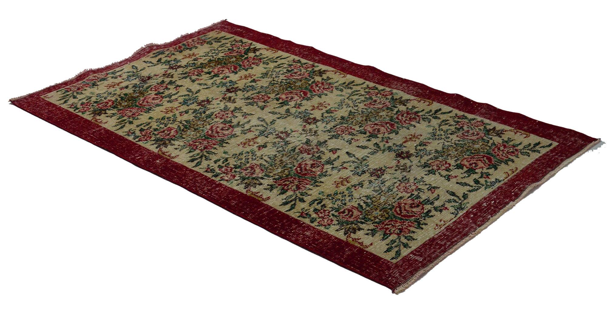 Turkish Anatolian Handmade Vintage Area Rug 203 cm x 104 cm