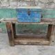 Old vintage blue patinated wood workshop crate