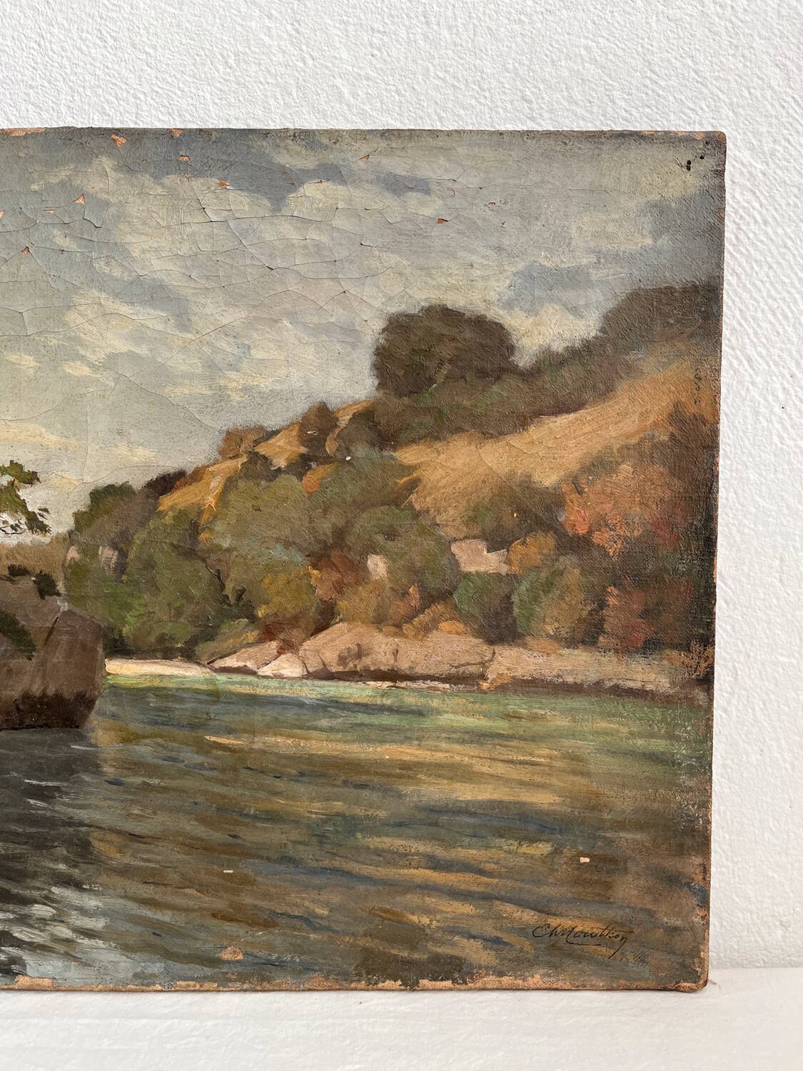 Old oil painting on canvas landscape signed Mouthon 19th century