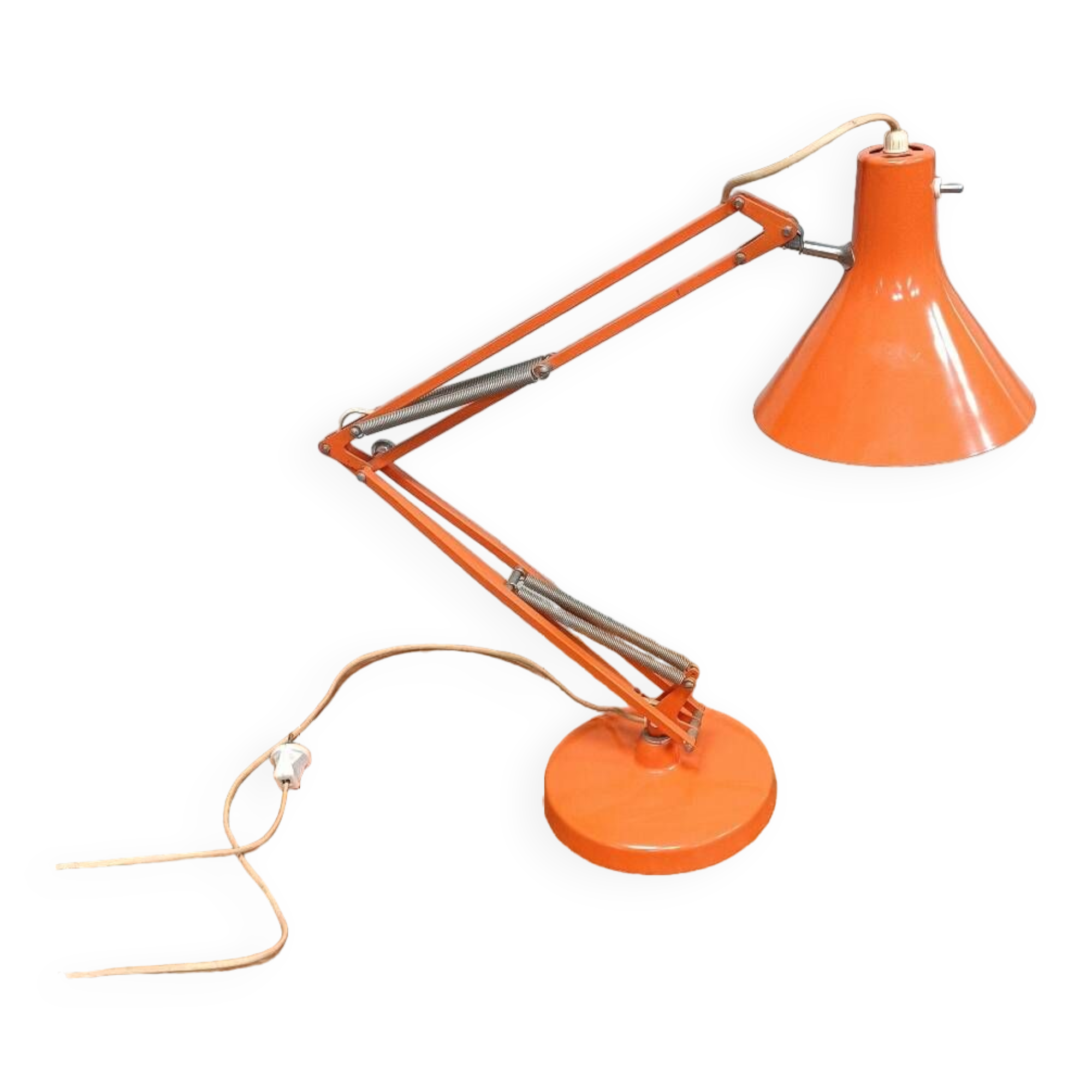 Luxo L4 vintage orange lamp with foot