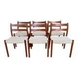 Set of 6 Mid-Century chairs model 84 Niels O. Møller in brown wood and paper cord.