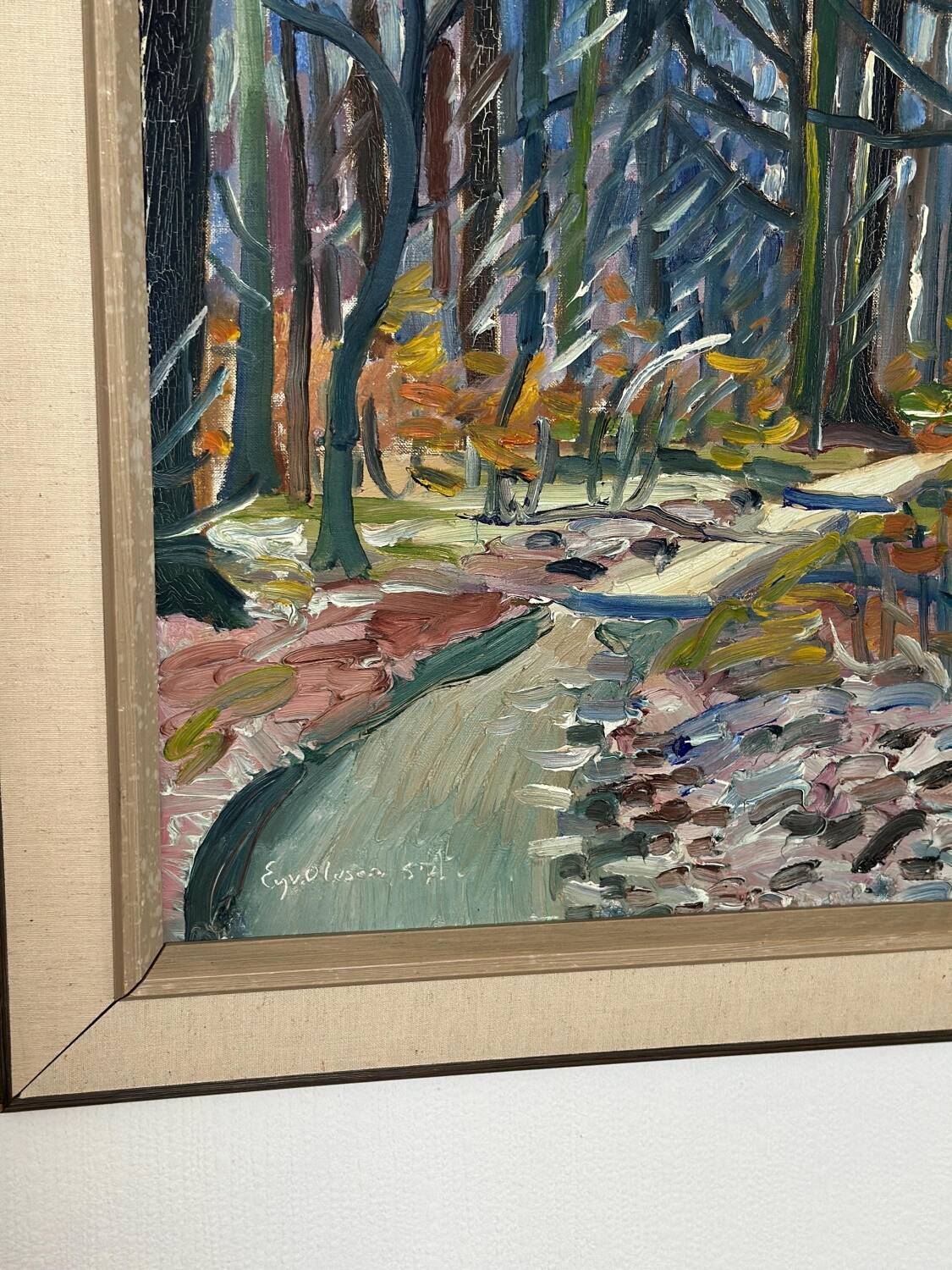 Swedish Oil on Canvas – “Forest” by Eyvind Olesen – Dated 1957