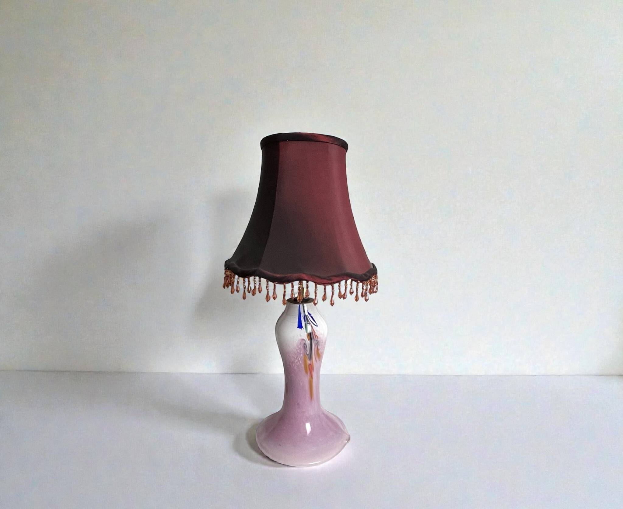 Lampe à poser pied verre Clichy abat-jour XXème
