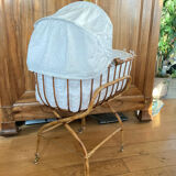 Bamboo, rattan, wicker cradle bassinet from the 1960s with a foldable support.