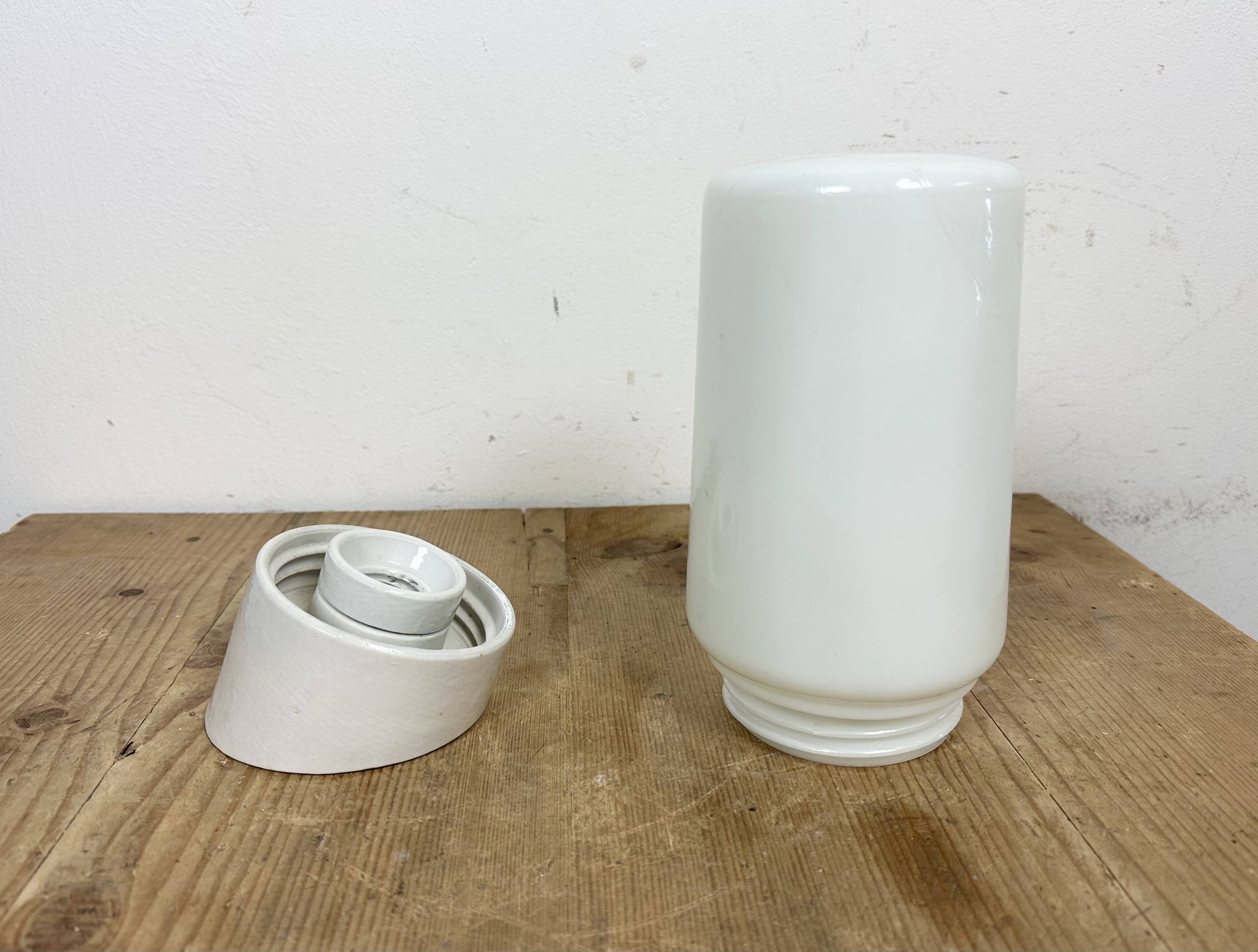 Vintage White Porcelain Wall Light with Milk Glass, 1970s