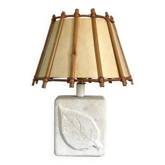 Stone lamp and vintage rattan lampshade from the 70s