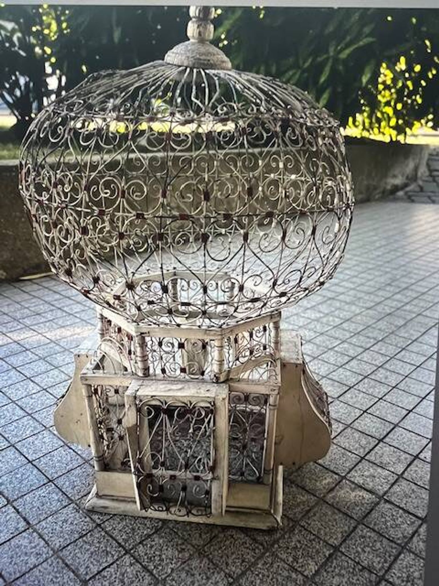 Vintage decorative hot air balloon aviary in wrought iron and wood – France, 1970s