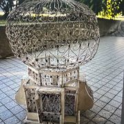 Vintage decorative hot air balloon aviary in wrought iron and wood – France, 1970s