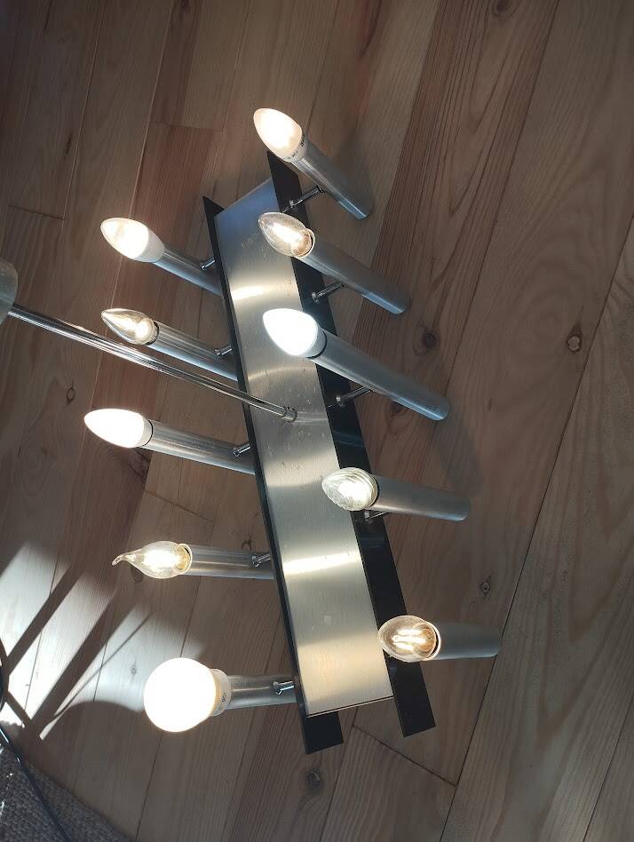 Sculptural vintage 70s chandelier – metal & aluminium – 55 × 26 cm