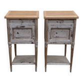 Paire de tables de chevet – Style Louis XVI – Bois peint, chêne, laiton, po
