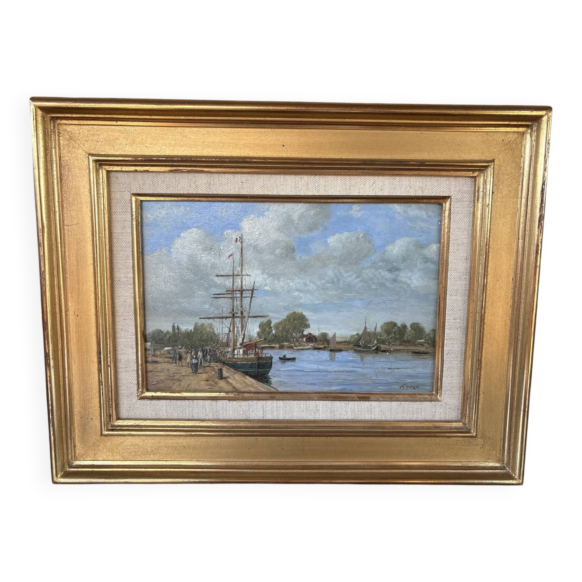 Table by Gérard Roux known as "Rouxe" – Animated marine scene, oil on canvas.