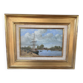 Table by Gérard Roux known as "Rouxe" – Animated marine scene, oil on canvas.