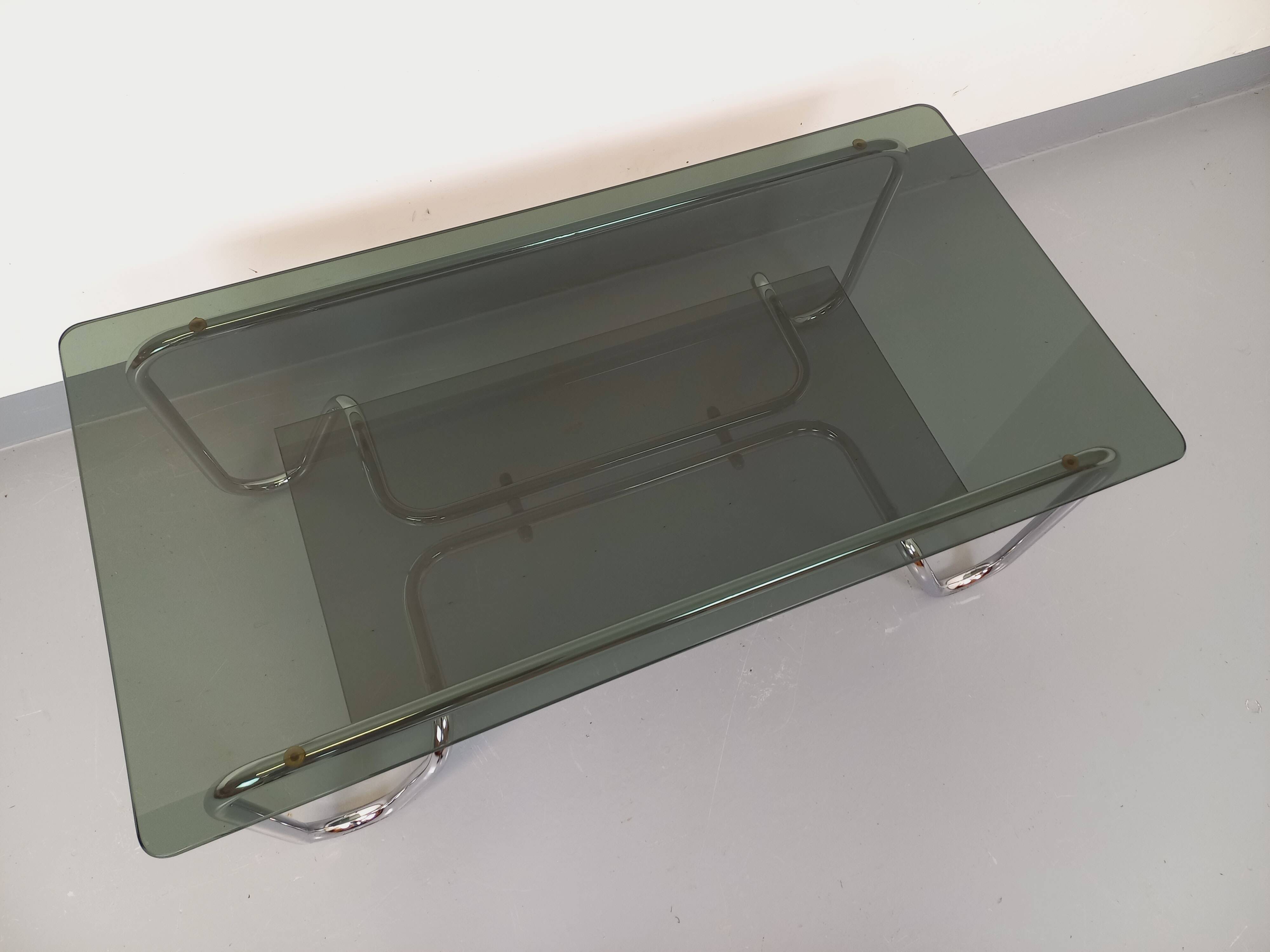 Vintage Italian rectangular coffee table with 2 smoked glass tops