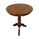 Tripod pedestal table in marquetry and mixed wood, Italy, 19th century
