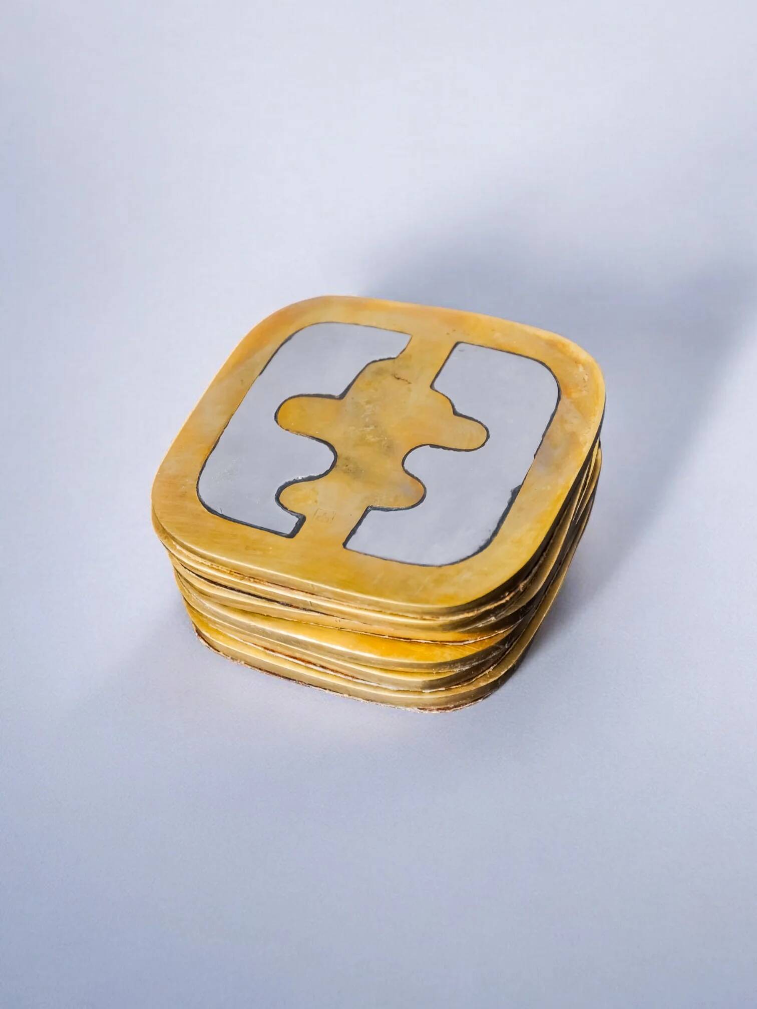 Set of 6 brutalist coasters by David Marshall, Spain, 1970s