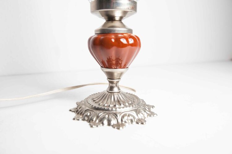 Lampe de table ou  de chevet de 1960 céramique verre métal argenté