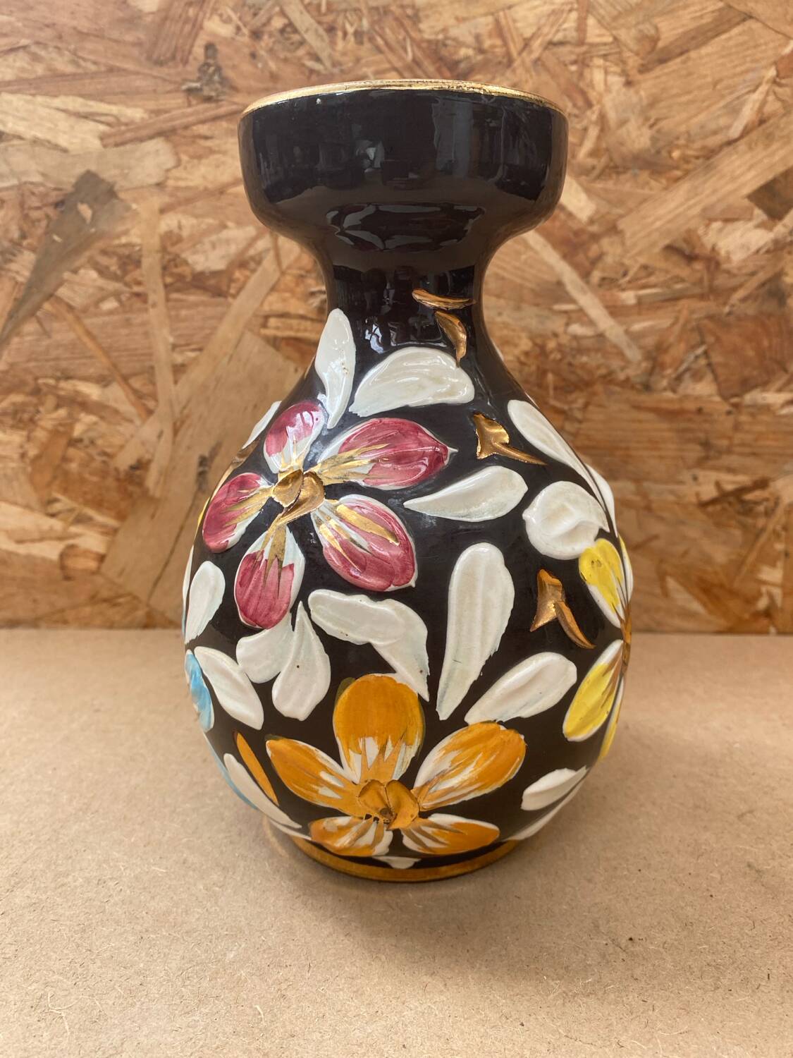 Antique glazed terracotta vase flower decor made in italy vintage