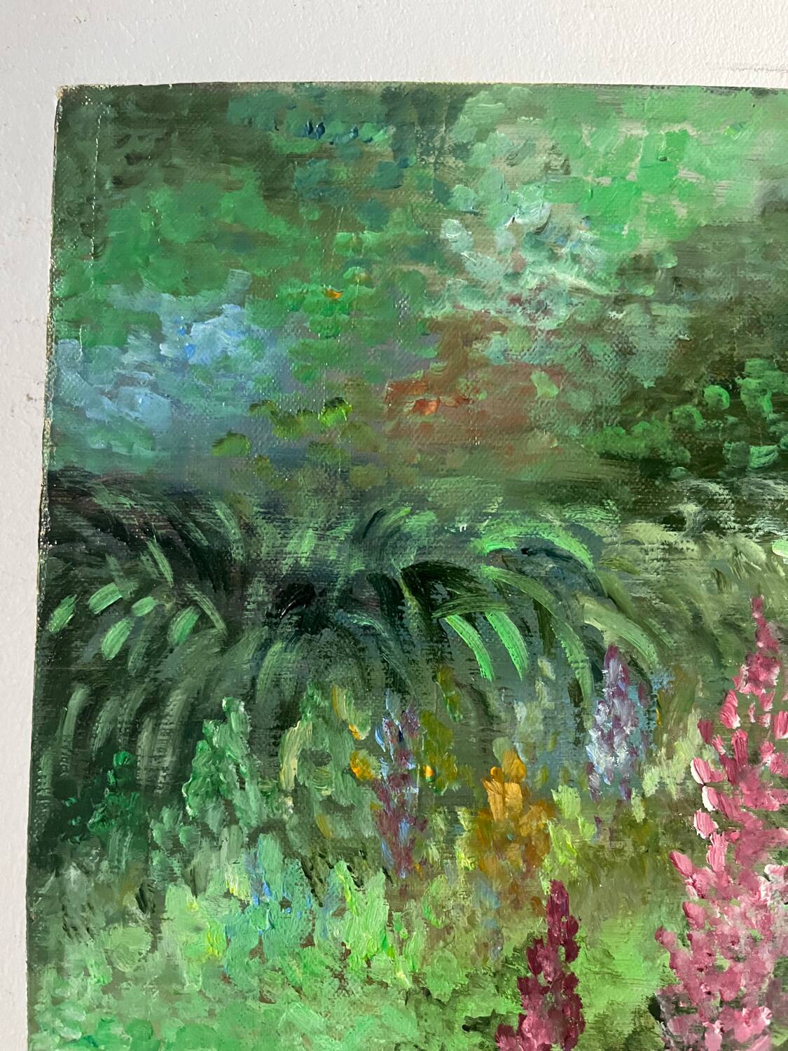 Flower garden and stream, signed
