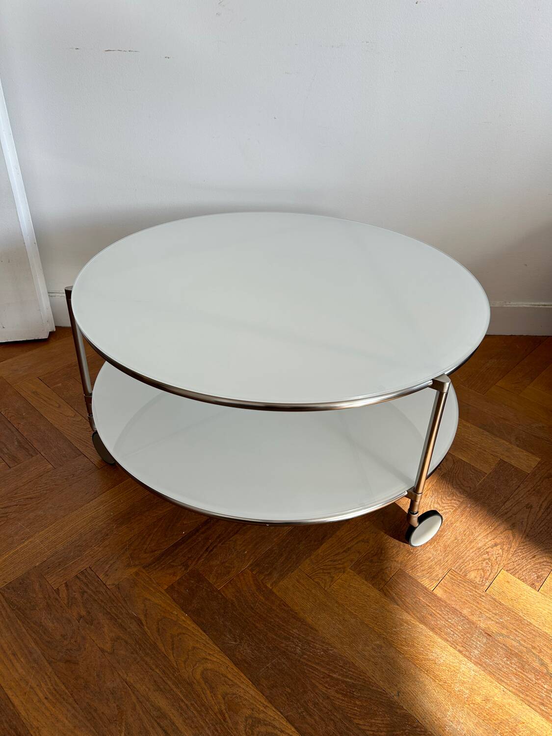 IKEA white glass coffee table by Ehlen Johansson, 1980s