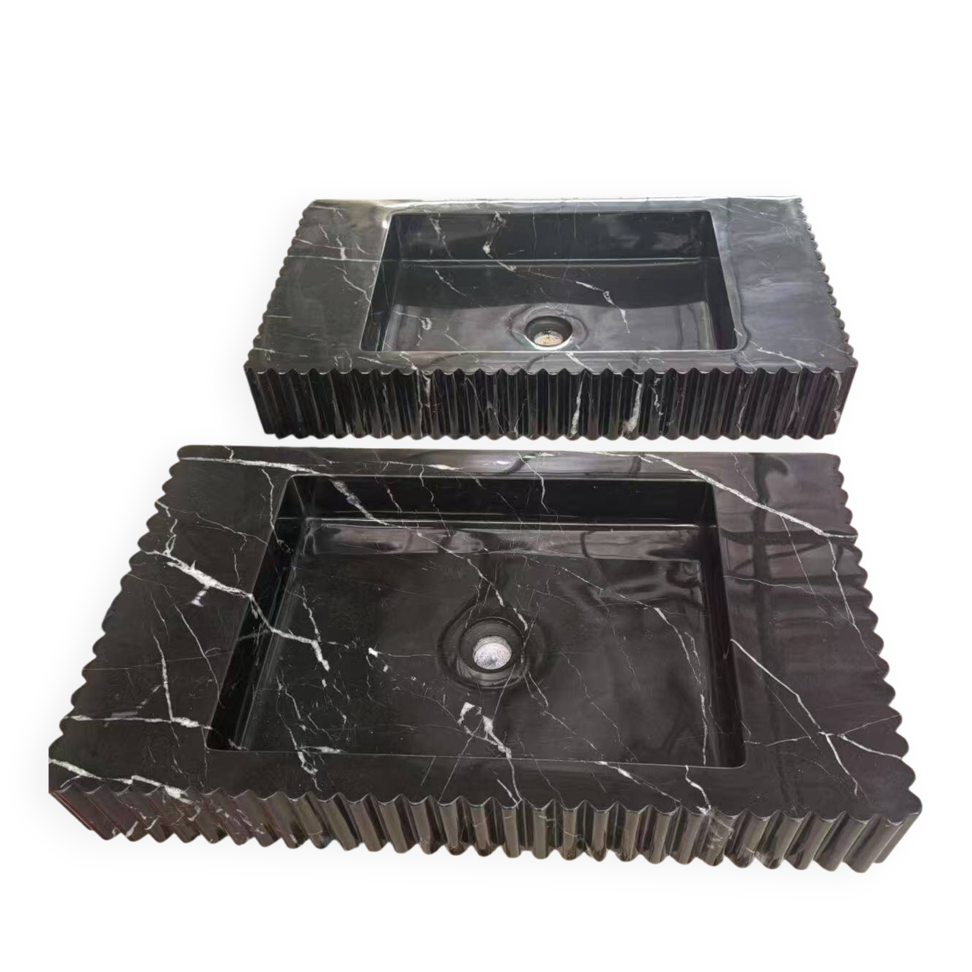 Meuble vasque suspendu en marbre noir Marquina