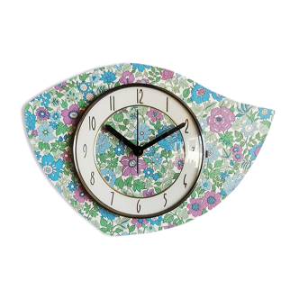 Horloge vintage pendule murale silencieuse asymétrique "venilia fleurs bleues"