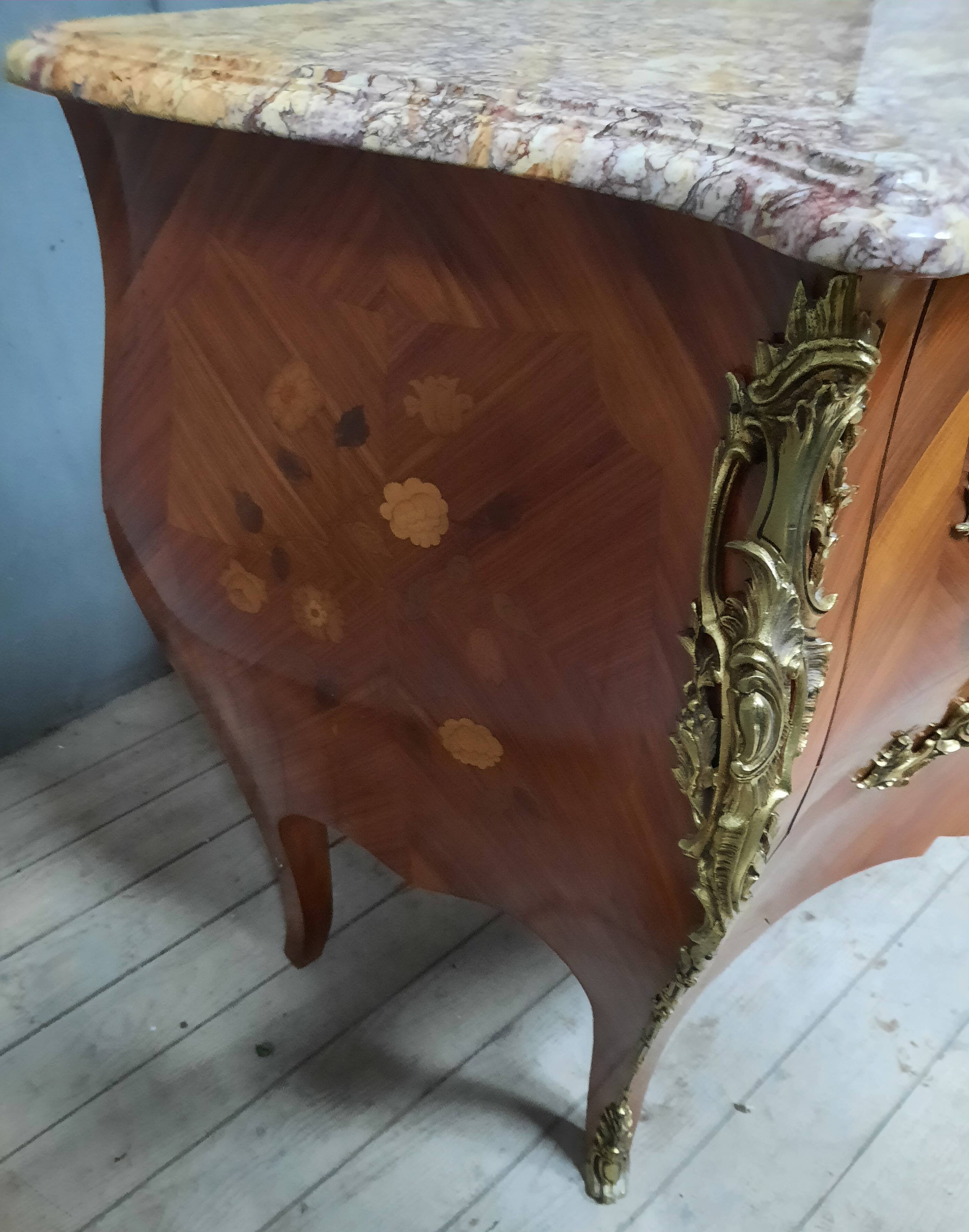 Louis XV style marquette chest of drawers