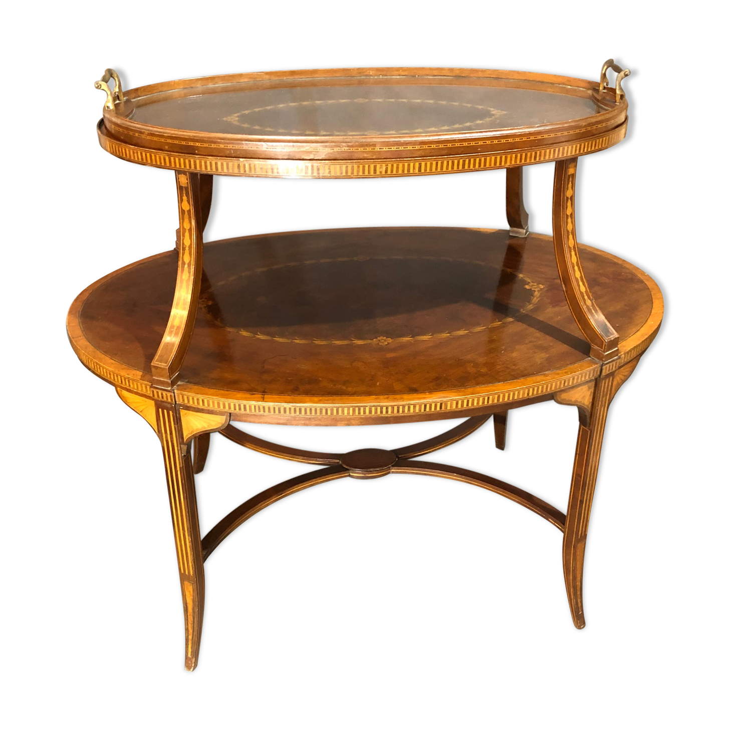 Old-fashioned tea table, 1920 in marquetry