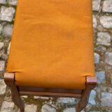 Tabouret de piano Louis XV bois massif chêne et tissu orange
