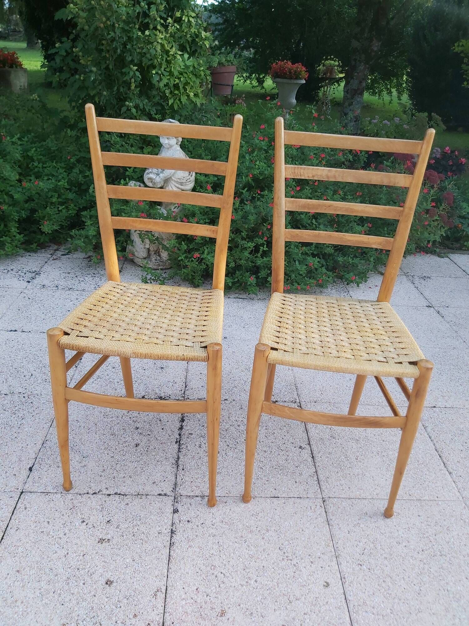 Pairs of chairs rope and wood 50s Italy