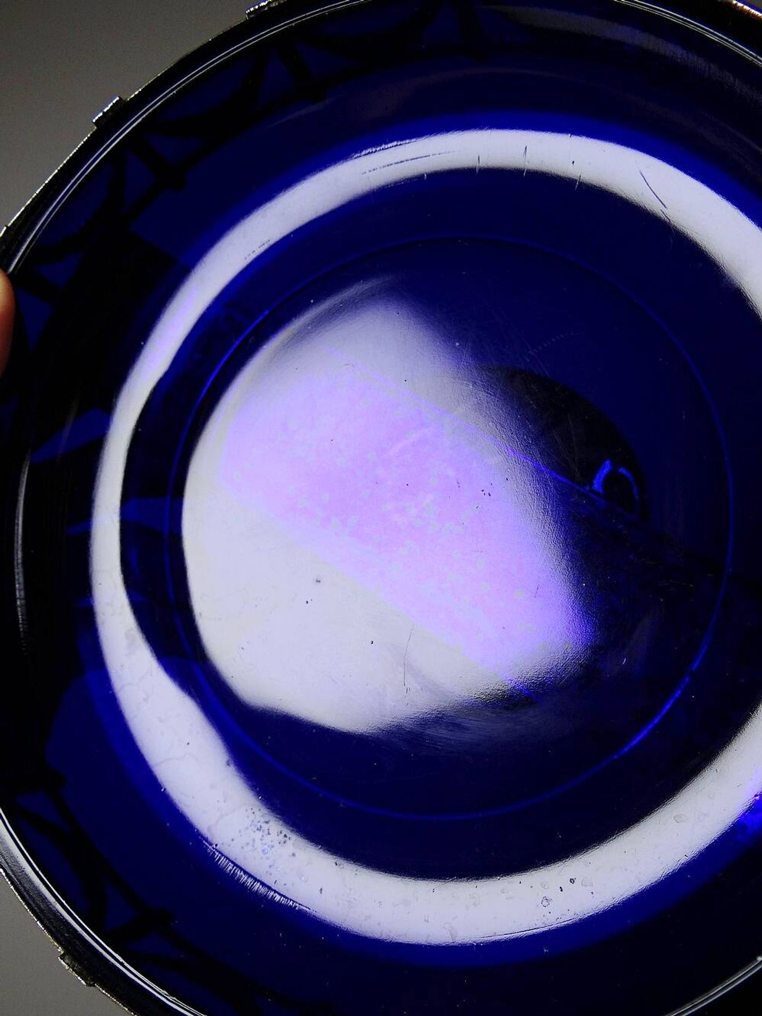 Antique cobalt glass and silver-plated metal bowl, Louis XVI style, circa 1900-1920.