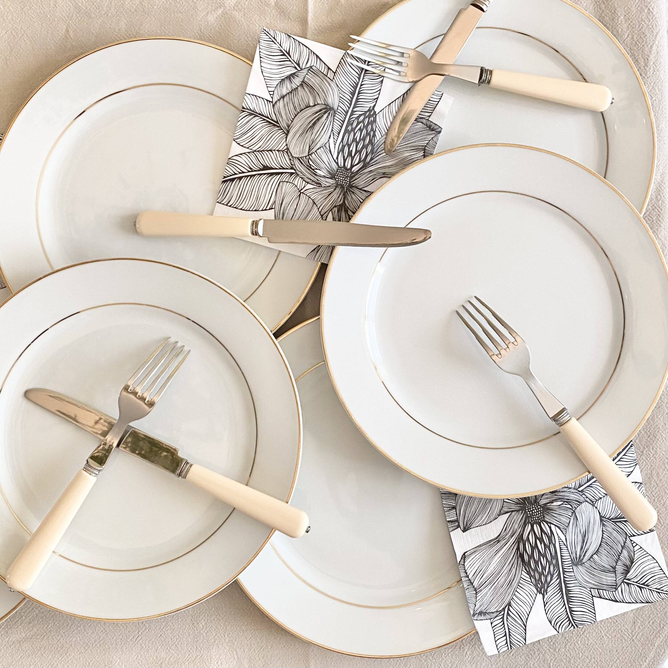 White and gold porcelain dinner plates