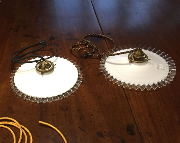 Old white opaline and brass hanging No.4