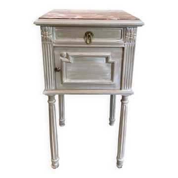 Table de chevet grise patinée dessus marbre