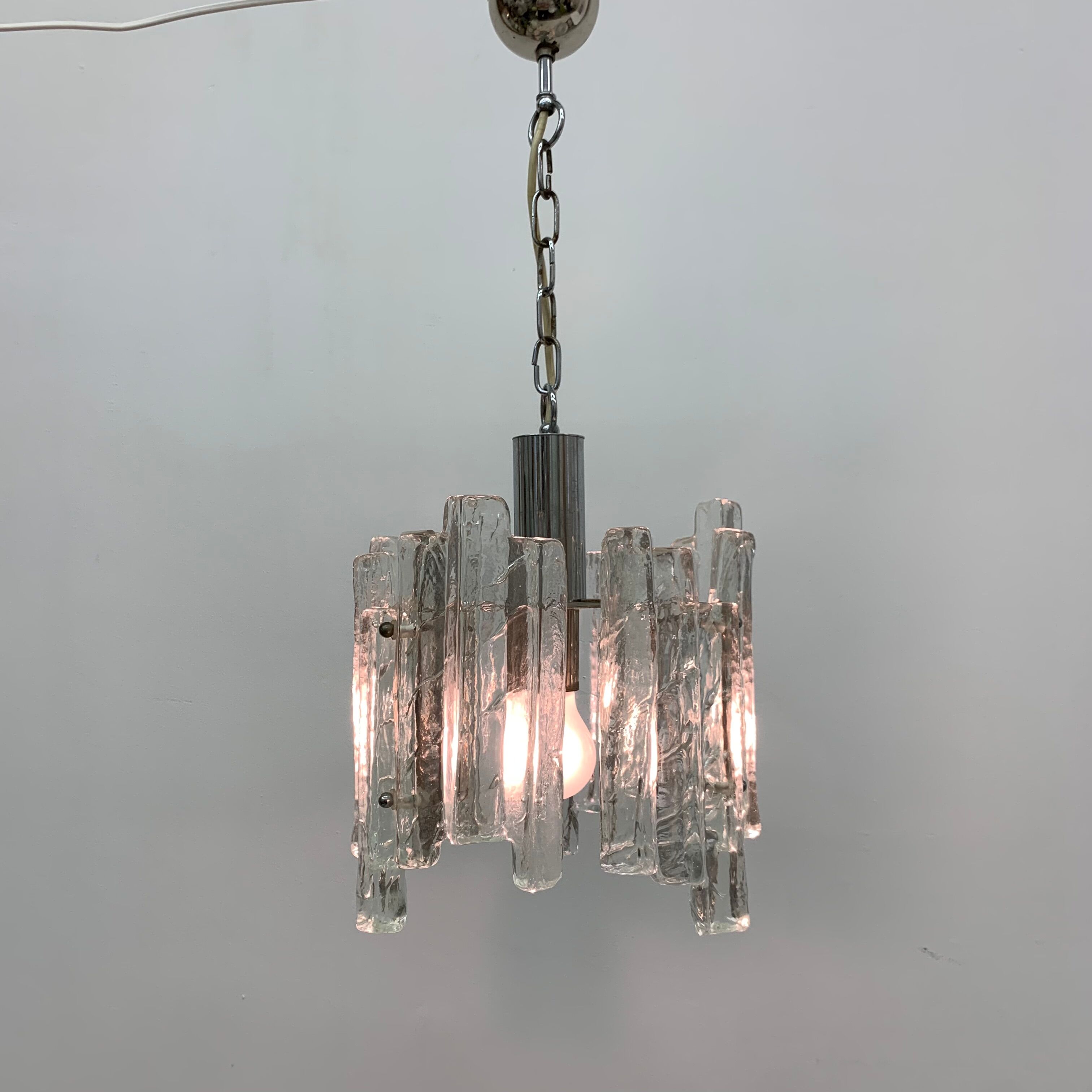 Hanging lamp in Frosted Ice Glass by J. T. Kalmar for Kalmar Franken KG, 1960s
