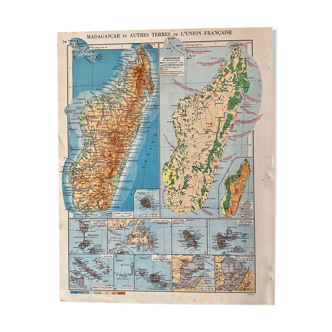 Old map of Madagascar from 1945