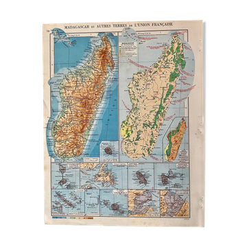 Old map of Madagascar from 1945