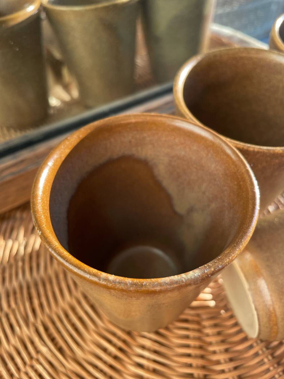 Set of 4 stoneware cups from Digoin, perfect for coffee, tea or com.