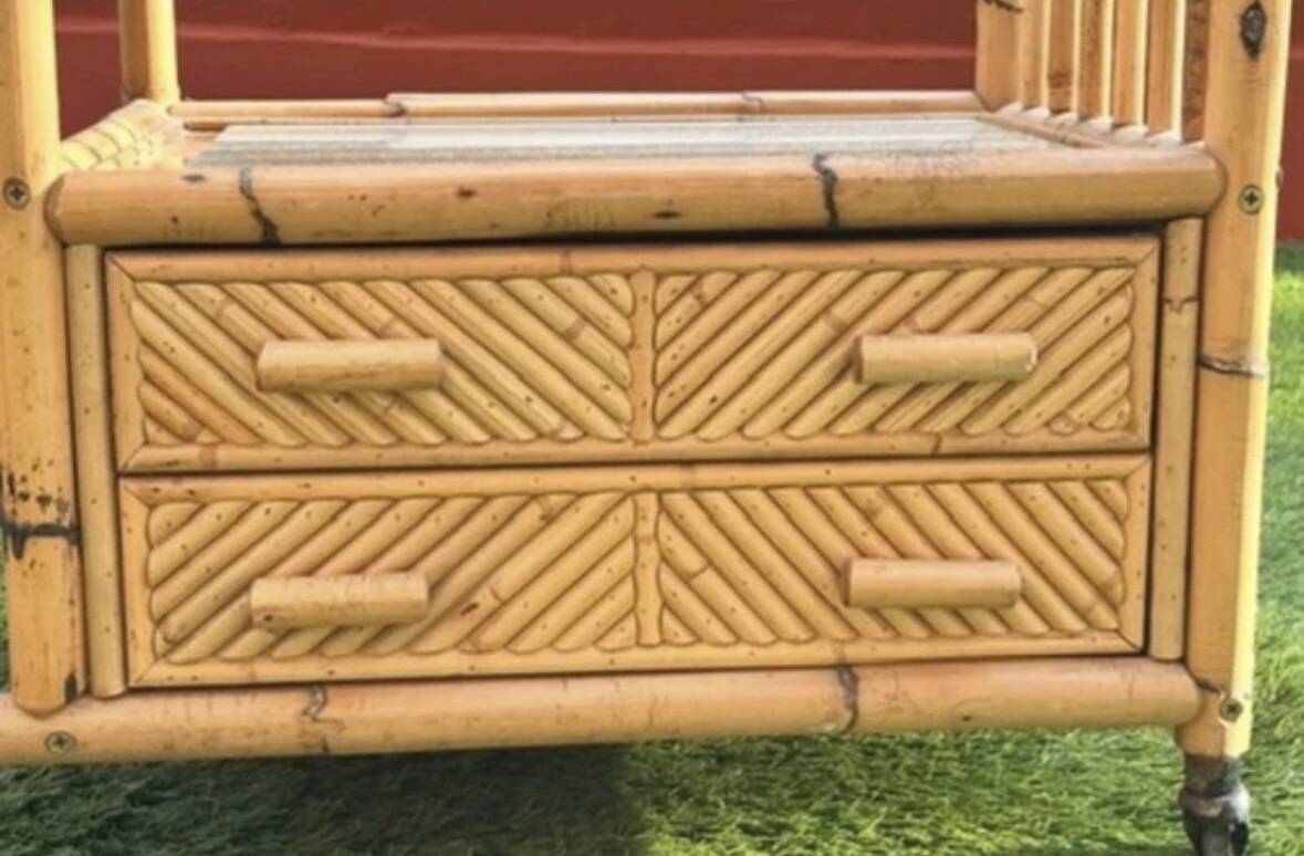 Auxiliary bar cabinet in natural bamboo with glass top - 1960s