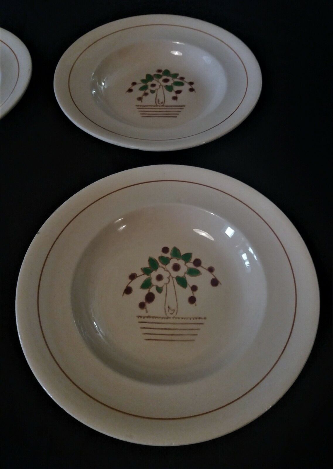 Series of four hollow plates Longwy 50s cherry blossoms