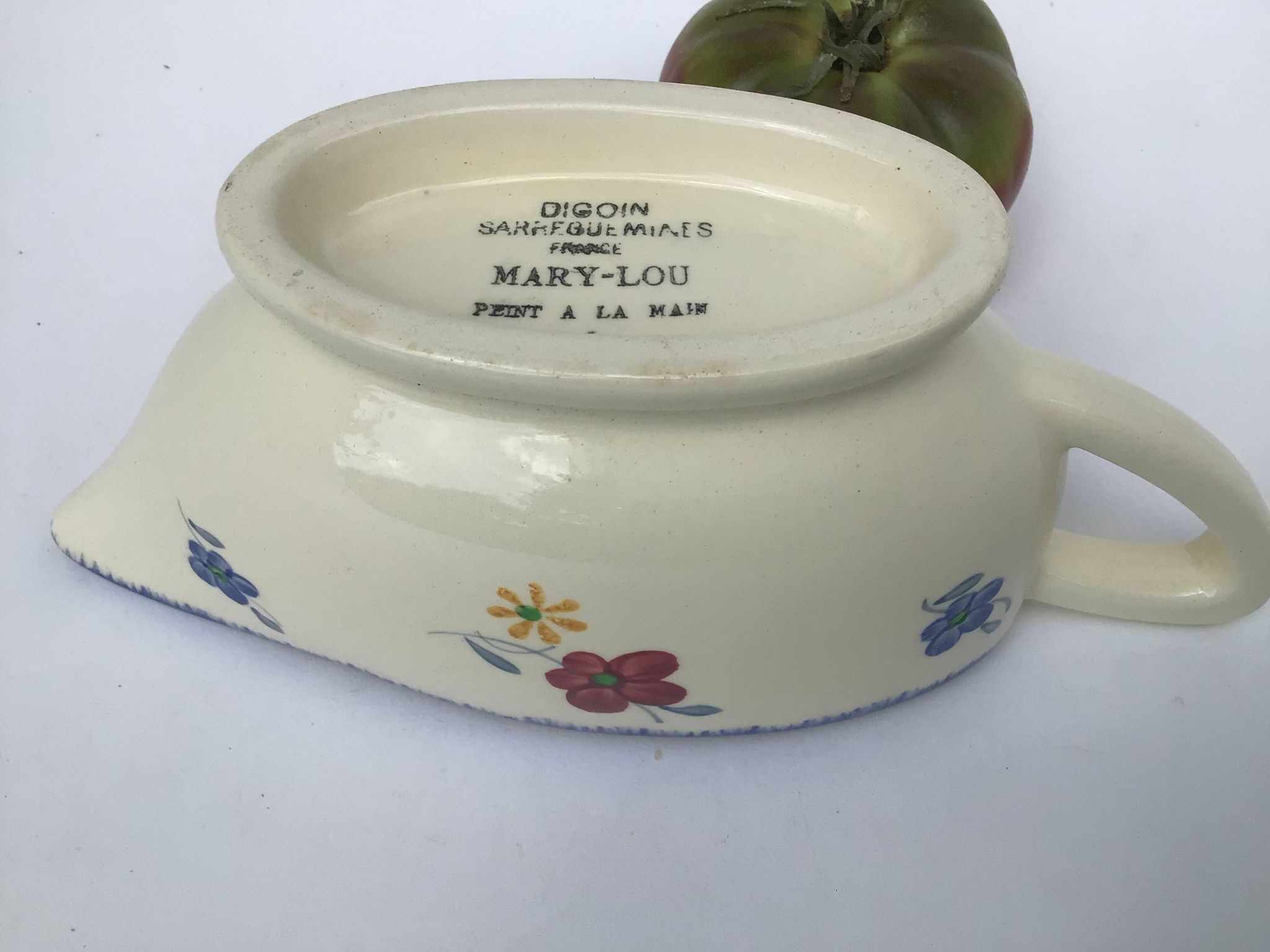 Sauceboat Mary Lou Digoin Sarreguemines blue rim