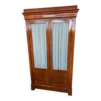 Antique mahogany veneer wardrobe - glass doors - 19th century