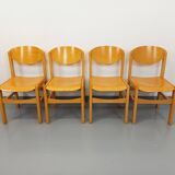 Set of 4 minimalist vintage beechwood chairs from the 80s