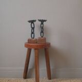 Pair of brutalist design candlesticks wood metal candelabra candlesticks handcrafted