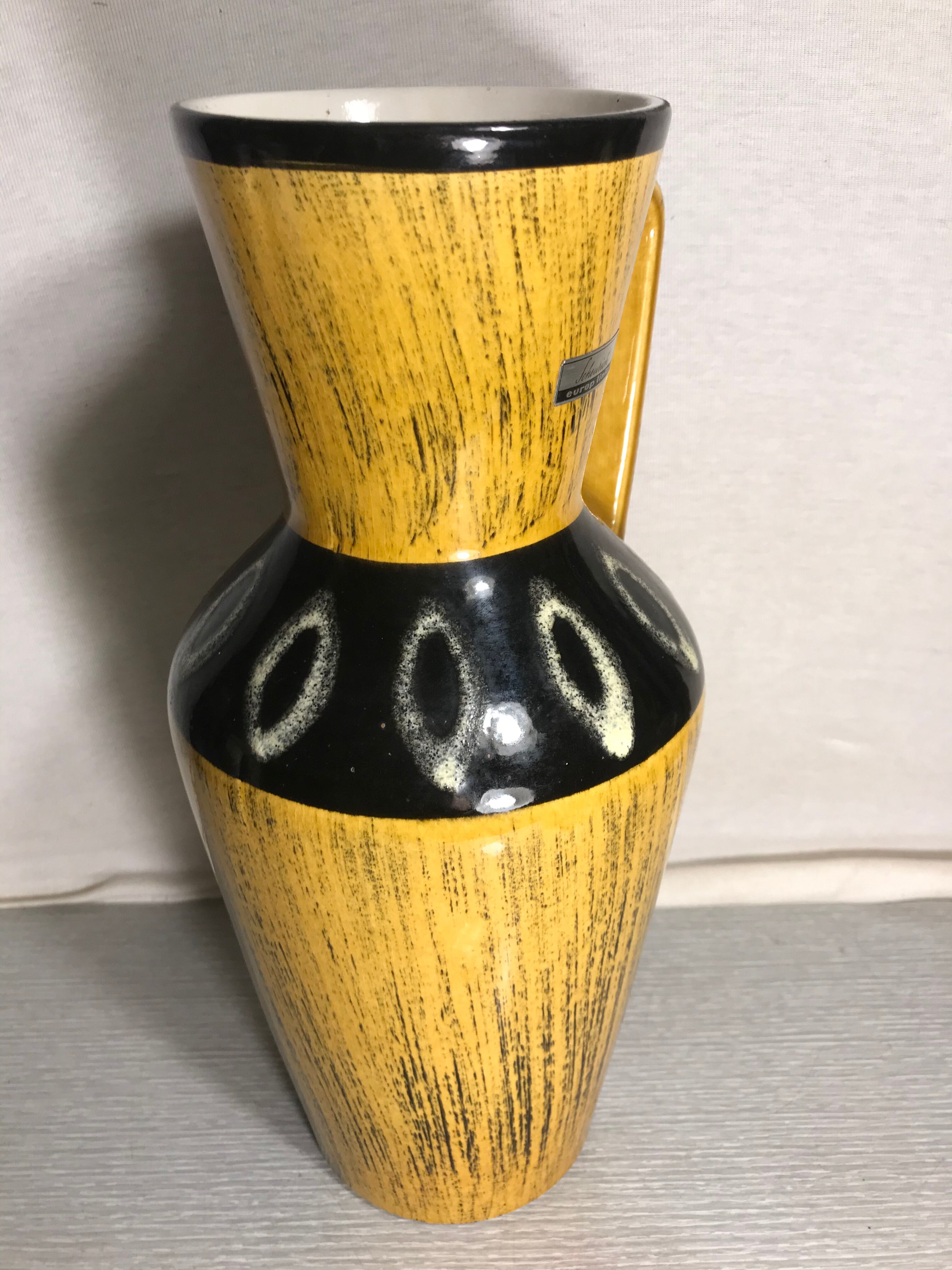 Former vase Scheurich europ linie ceramics beige - black - anse germany vintage