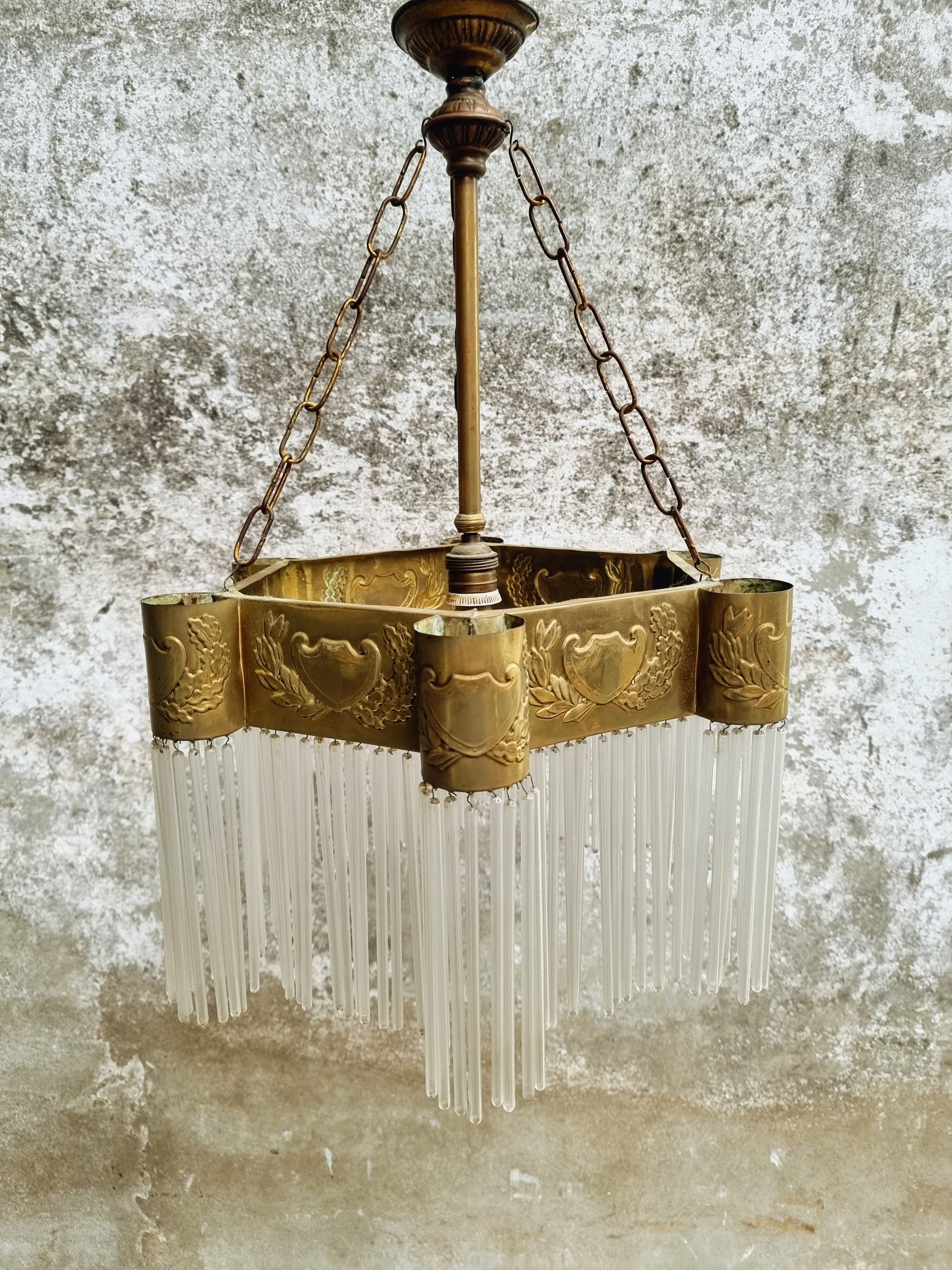 Hanging lamp Art Deco copper with glass beads